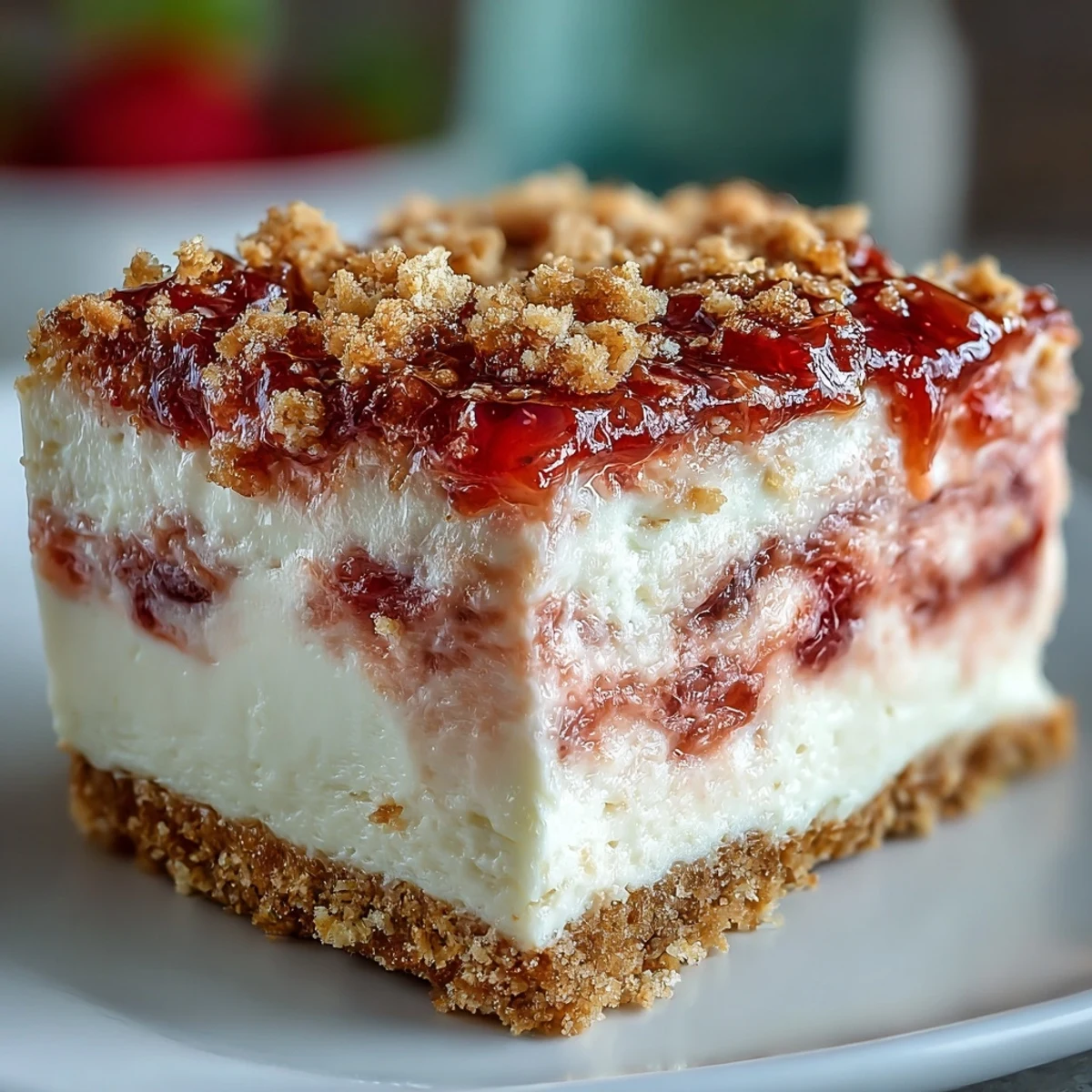 Luscious tropical cheesecake featuring smooth guava ribbons atop a crisp digestive biscuit base.