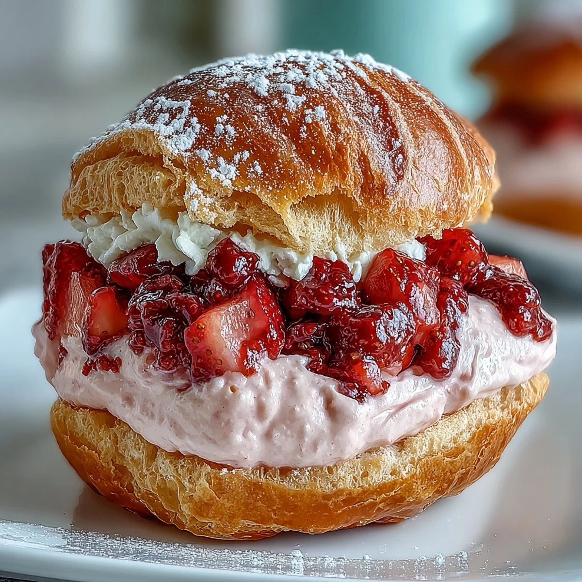 Golden choux pastry puffs bursting with fresh strawberry cream filling, perfect for Valentine's Day celebrations or special occasions.  