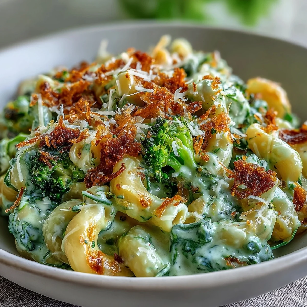 Nutritious and comforting green mac and cheese with fresh spinach, broccoli, and a blend of melted cheeses for a hearty meal.