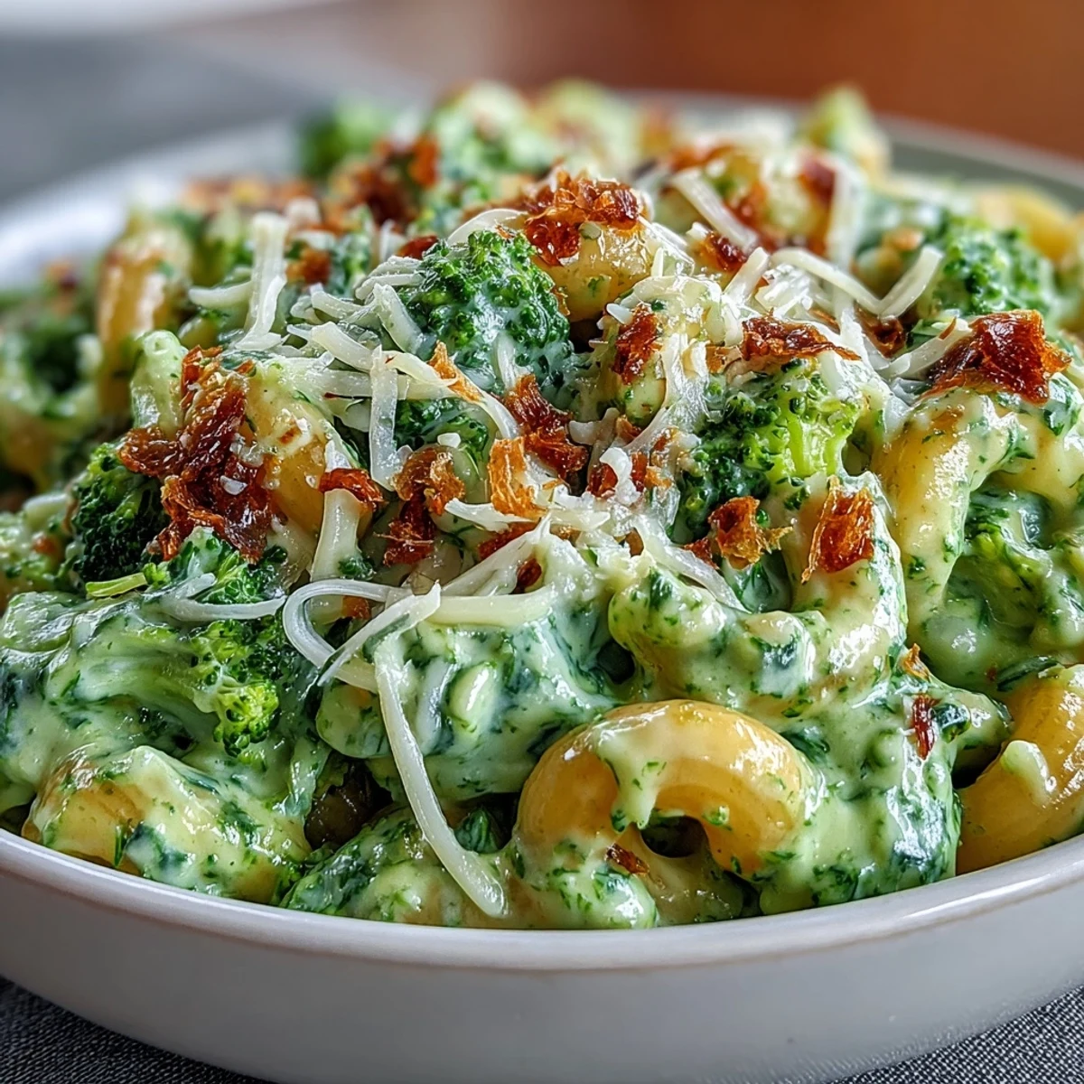 A vibrant, veggie-packed twist on classic mac and cheese, blending tender broccoli and spinach in a rich cheese sauce.  