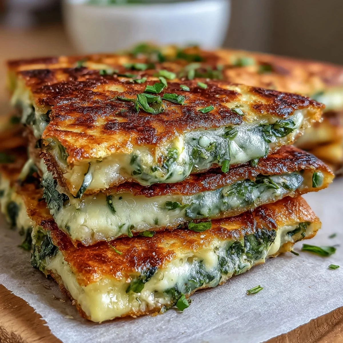 Cheesy spinach-filled shamrock quesadillas, served warm with sour cream and salsa for a playful twist.