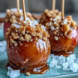 1. Caramel-dipped candy apples with sea salt feature glossy, golden caramel coating crisp apples and a sprinkle of flaky salt.  