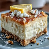 Tangy skyr lemon cheesecake bars, a refreshing, easy dessert ready to slice.