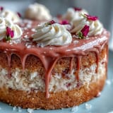 Bridal Shower Rosé Velvet Cake, topped with elegant cream cheese frosting and gold.
