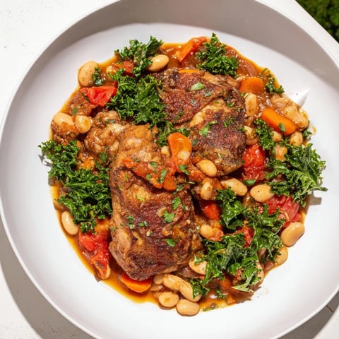 Hearty Slow-Cooked Tuscan Chicken Stew with tender chicken and vibrant vegetables.