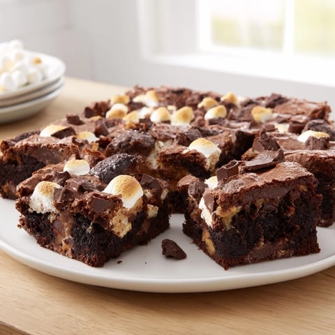 Decadent double chocolate marshmallow brownie bake topped with fluffy, golden marshmallows.  