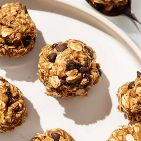 Creamy peanut butter chocolate chip energy balls, perfect for a healthy snack.  
