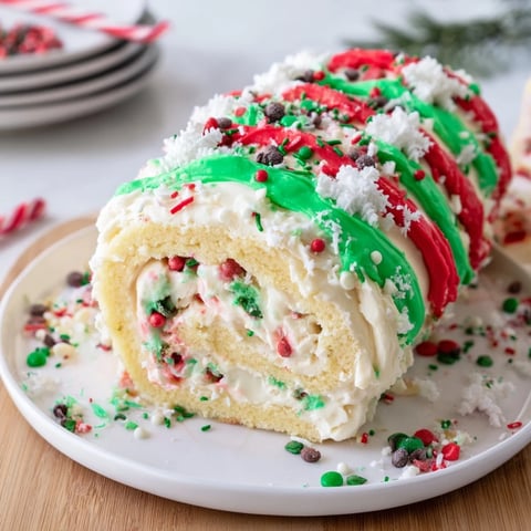 Festive Ugly Sweater Cake Roll, beautifully decorated, ready to serve at your holiday party, full of sprinkles.
