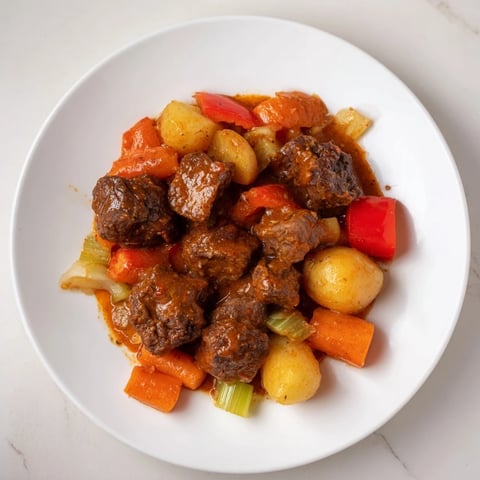Steaming bowl of Smoked Paprika & Garlic Beef Stew, a comforting, hearty stew ready to serve.