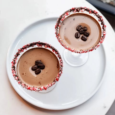 Creamy Peppermint Espresso Martini in elegant glass, garnished with espresso beans for a festive cocktail.