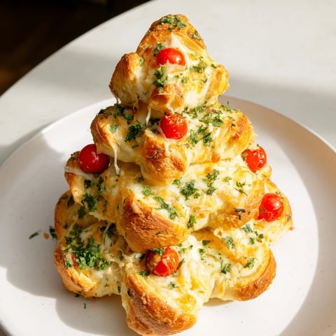 Golden-brown Budget Christmas Crescent Roll Trees, savory and cheesy, ready to be enjoyed as a festive appetizer.