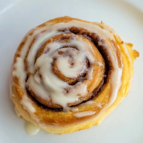 Freshly baked Pillow Soft Cinnamon Rolls swirled with cinnamon sugar and dripping with cream cheese glaze on a white plate.
