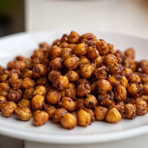 Golden-brown Crispy Chickpea Snacks scattered on a baking sheet, seasoned with warm paprika and cumin, ready to eat.  