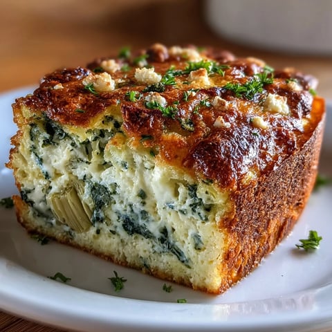 Golden-topped High Protein Spinach Artichoke Bake cooling on a wire rack, ready to slice.