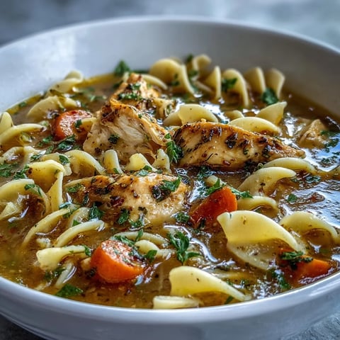 Creamy coconut ginger turmeric chicken soup with tender chicken and noodles in a white bowl.