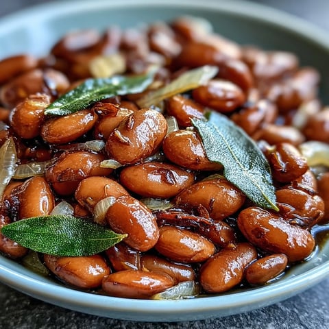 Creamy tender pinto beans simmered with garlic and onions served warm in a rustic bowl.