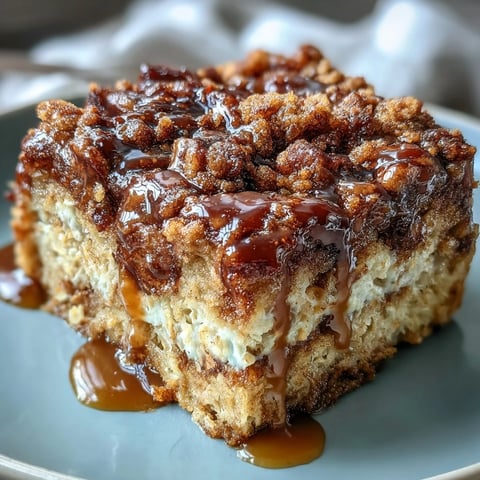 Golden-baked High-Protein Cinnamon Swirl Coffee Cake Oats in a white dish, topped with a crumbly streusel and fresh berries for a vibrant breakfast.