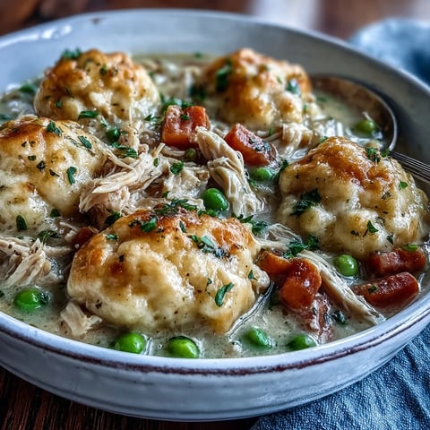 Slow Cooker Ranch Chicken & Dumplings simmering in a creamy stew with carrots, peas, and fluffy biscuits.