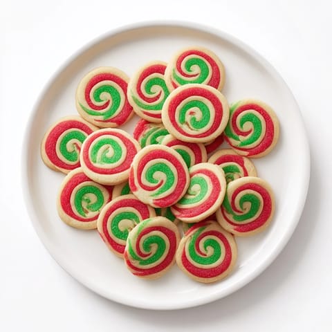 Warm, freshly baked Holiday Pinwheel Cookies, showcasing swirled dough with holiday colors and sanding sugar.