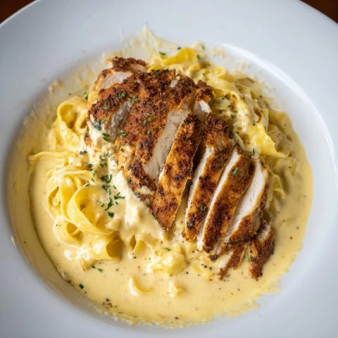 The flavorful Cajun Chicken Alfredo Fettuccine showcases perfectly cooked pasta smothered in a rich Velveeta sauce.