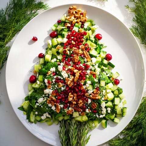 Fresh herbs and tangy feta top the vibrant Cranberry & Feta Cheese Tree Dip Salad, perfect for dipping.