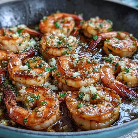 Succulent prawns sautéed in rich garlic butter, finished with lemon juice for a bright and savory appetizer.