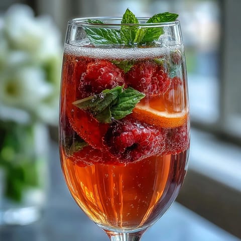 Galentines Brunch Strawberry Bellini Bar with sparkling Prosecco and fresh strawberry purée.  