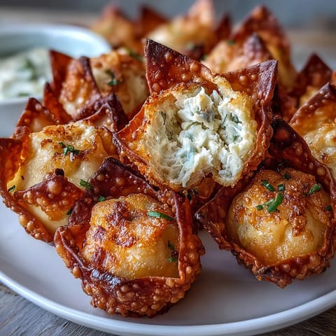 Crispy air-fried wontons filled with creamy crab and cream cheese, perfect for an Asian-American appetizer.  