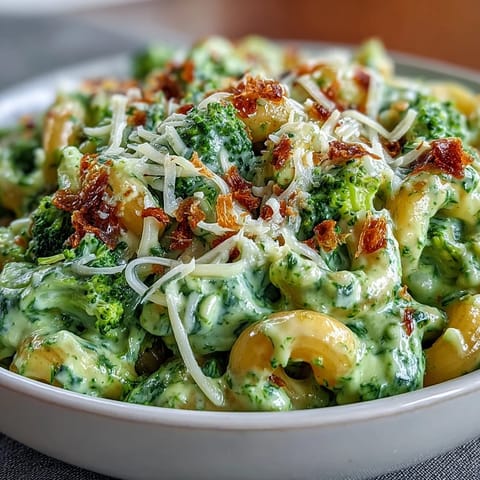 A vibrant, veggie-packed twist on classic mac and cheese, blending tender broccoli and spinach in a rich cheese sauce.  