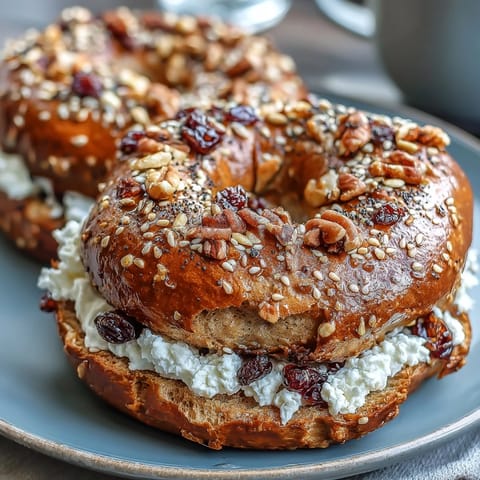A batch of chewy, protein-packed cinnamon raisin bagels made with Greek yogurt, perfect for a hearty breakfast or healthy snack.