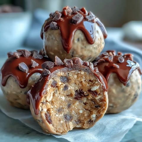 Peanut Butter Energy Balls with Dark Chocolate Chips - creamy peanut butter and oats rolled with rich dark chocolate chips for a healthy snack.  