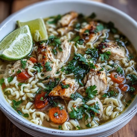 Hearty Chicken Run One-Pot Chicken Noodle Soup with colorful vegetables and tender noodles in a savory broth.  