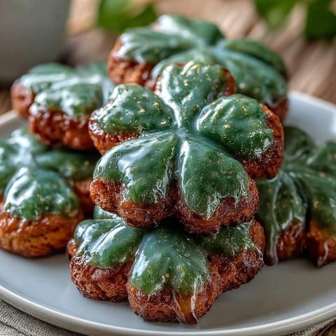 Festive St. Patrick's Day cookies featuring buttery sugar dough cut into shamrocks and topped with vibrant green royal icing.