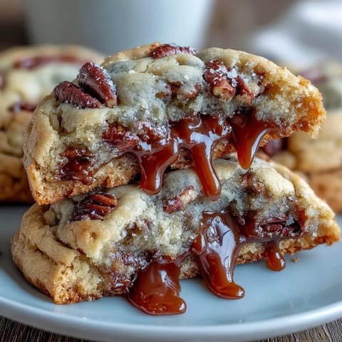 Golden butter pecan cookies with caramel swirl, featuring toasted pecans and rich caramel ribbons baked to perfection.
