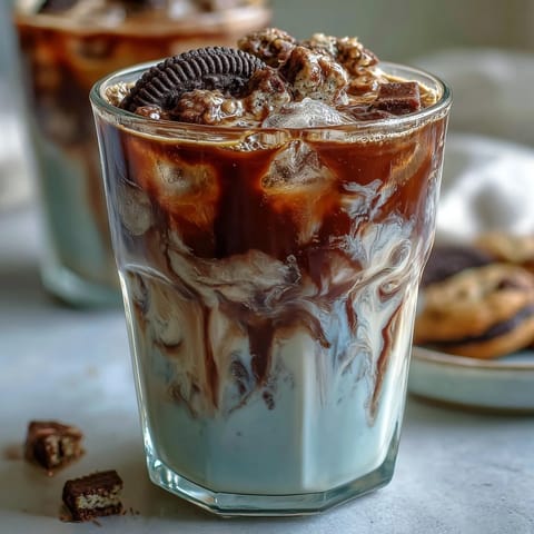 A creamy cookies-and-cream cold brew with chocolate sandwich cookies blended into rich coffee.