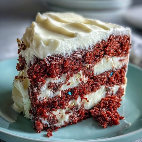 Vibrant Juneteenth Red Velvet Cake, deeply red with heavenly cream cheese frosting.