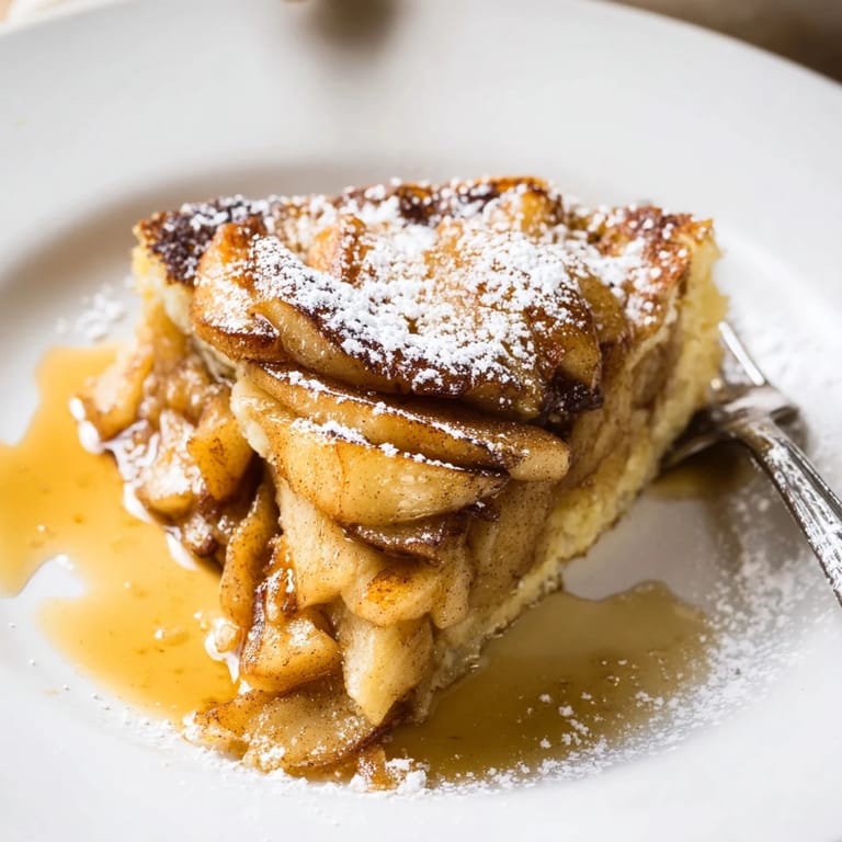 Golden pancakes infused with cinnamon, served warm with caramelized apple slices.  