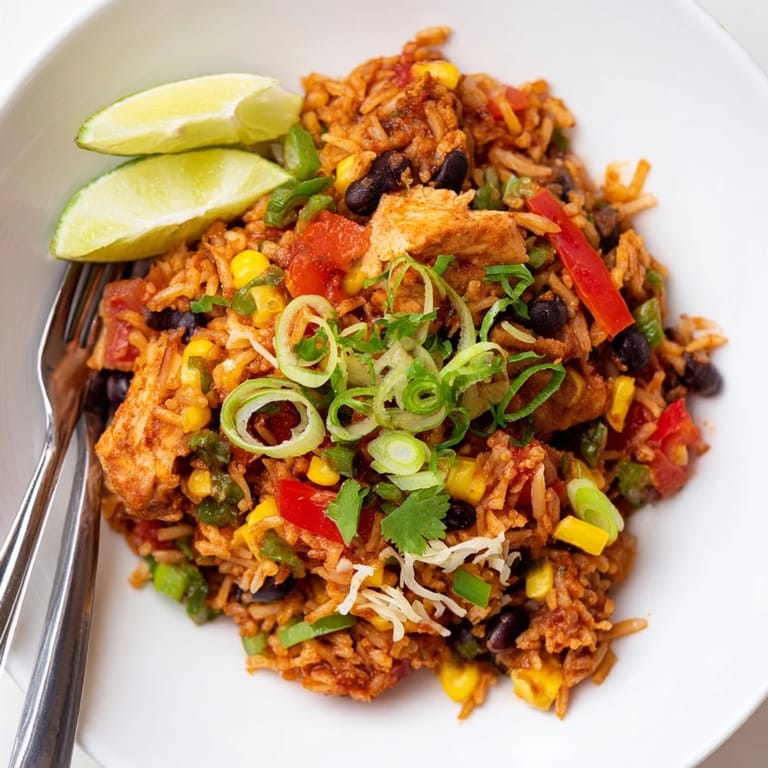Delicious Southwest Chicken and Rice Pot, bursting with zesty flavors and colorful veggies.