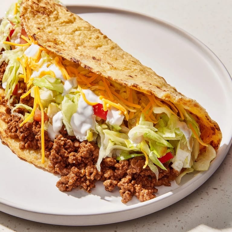 Homemade Cheesy Gordita Crunch tacos, ready to eat, feature a warm, cheesy tortilla wrapped around a crunchy shell.