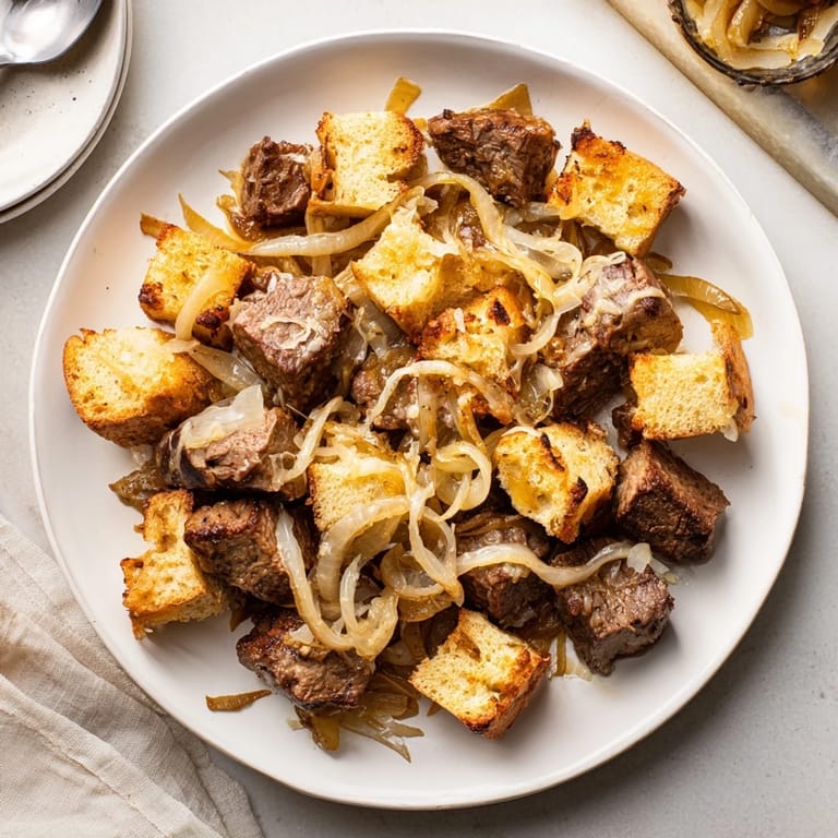 This hearty French Onion Pot Roast Casserole features tender pot roast and caramelized onions, a flavorful meal.