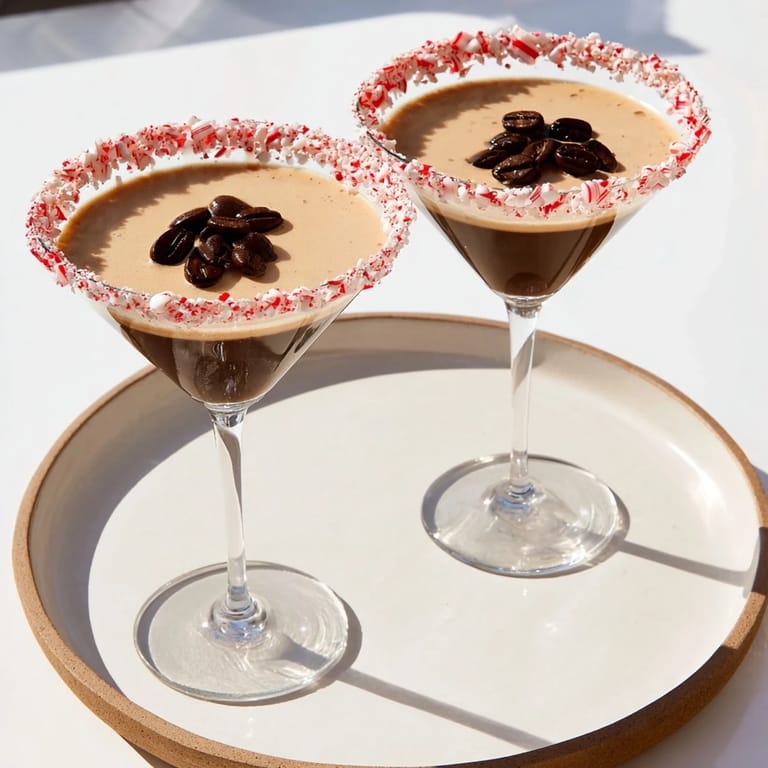 Picture a vibrant Peppermint Espresso Martini, with chocolate rim, promising rich flavors & easy preparation.