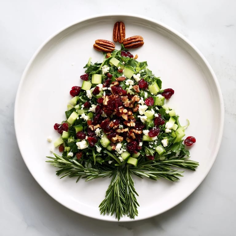 Vibrant red cranberries and nuts accent the delicious Cranberry & Feta Cheese Tree Dip Salad, ready to enjoy.