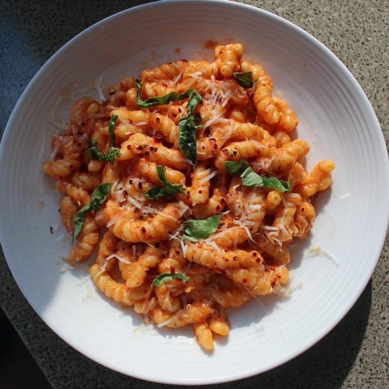 A steaming bowl of Spicy Vodka Sauce Ditalini, showcasing the rich tomato sauce and perfectly cooked pasta.