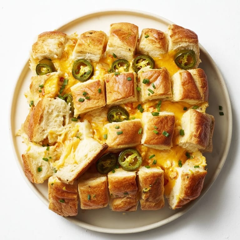 Sizzling, cheesy Pimento Cheese & Jalapeño Pull-Apart Grilled Cheese with crispy edges ready to share.