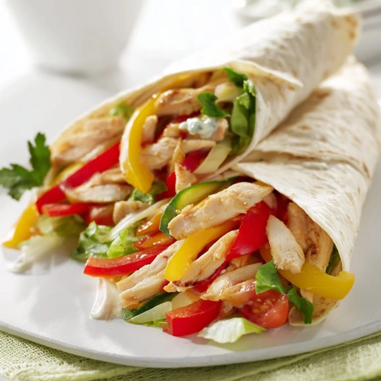 Golden-brown Sheet-Pan Fajita Chicken Rainbow Wraps, with colorful bell peppers, sizzling and delicious, are an easy dinner.
