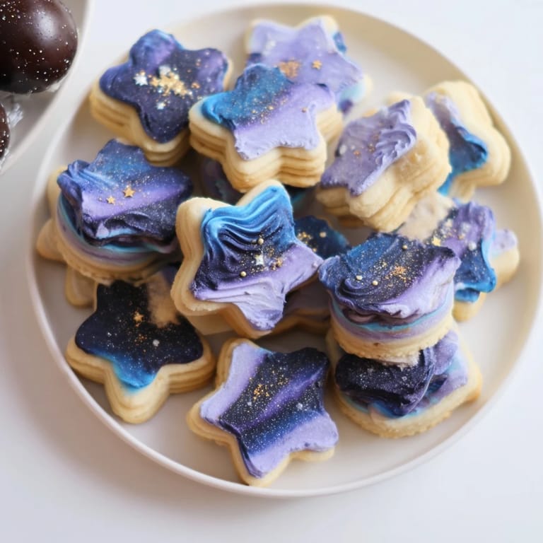This Stargazers Dessert Platter presents various textures and colors, designed for a celestial themed celebration.