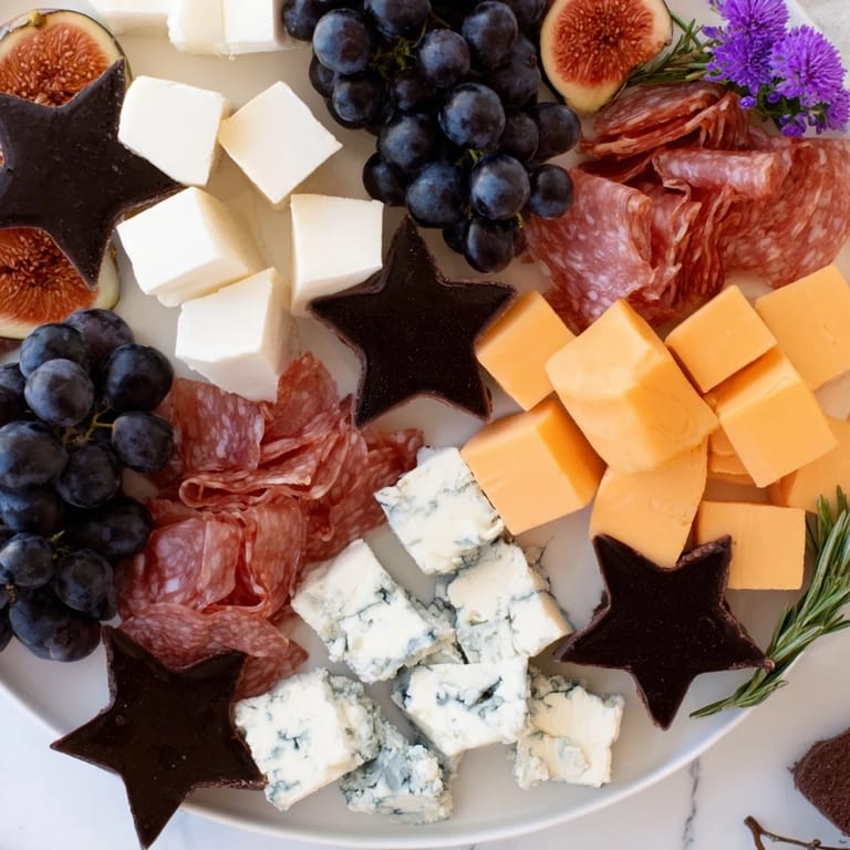 This appealing photo presents a Celestial Night Board; a savory and elegant appetizer for special gatherings.