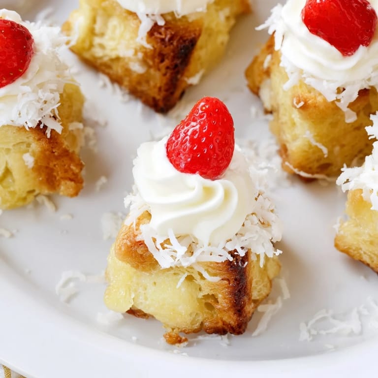 Imagine fluffy, sweet Santa Hat Bread Pudding Bites topped with fresh strawberries for Christmas.