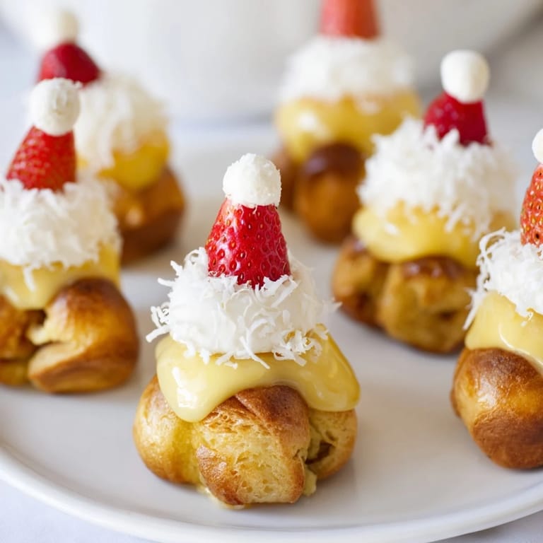 Delightful Santa Hat Bread Pudding Bites, featuring warm, spiced bread, perfect for a festive dessert.