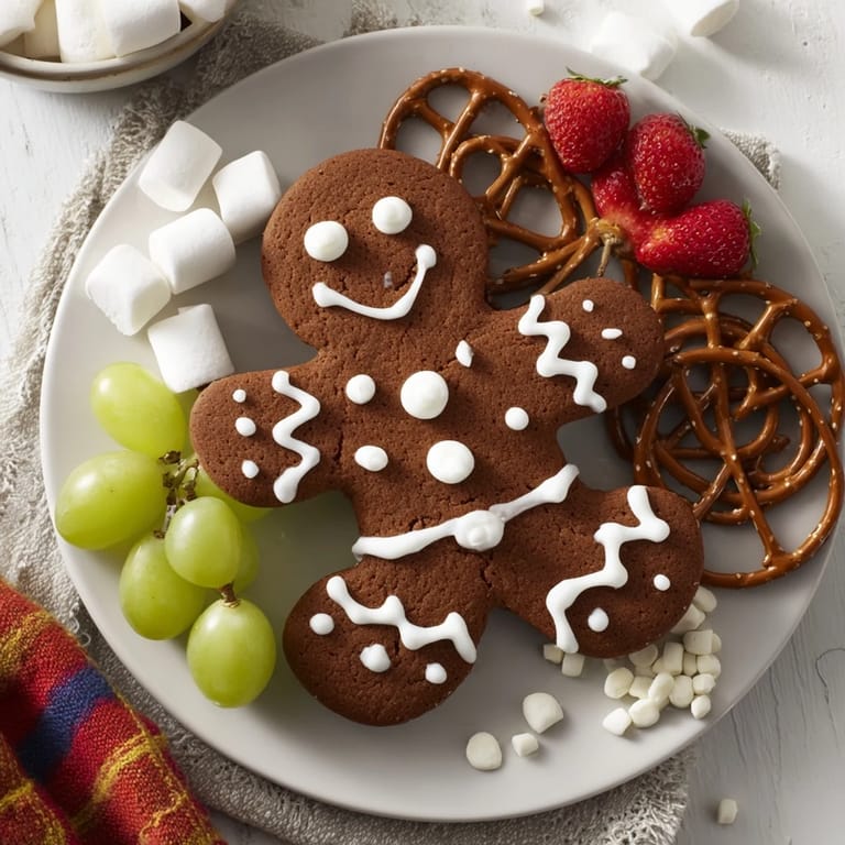 This colorful Gingerbread Man Cookie Board showcases decorated gingerbread men alongside tempting sweet snacks and dips.